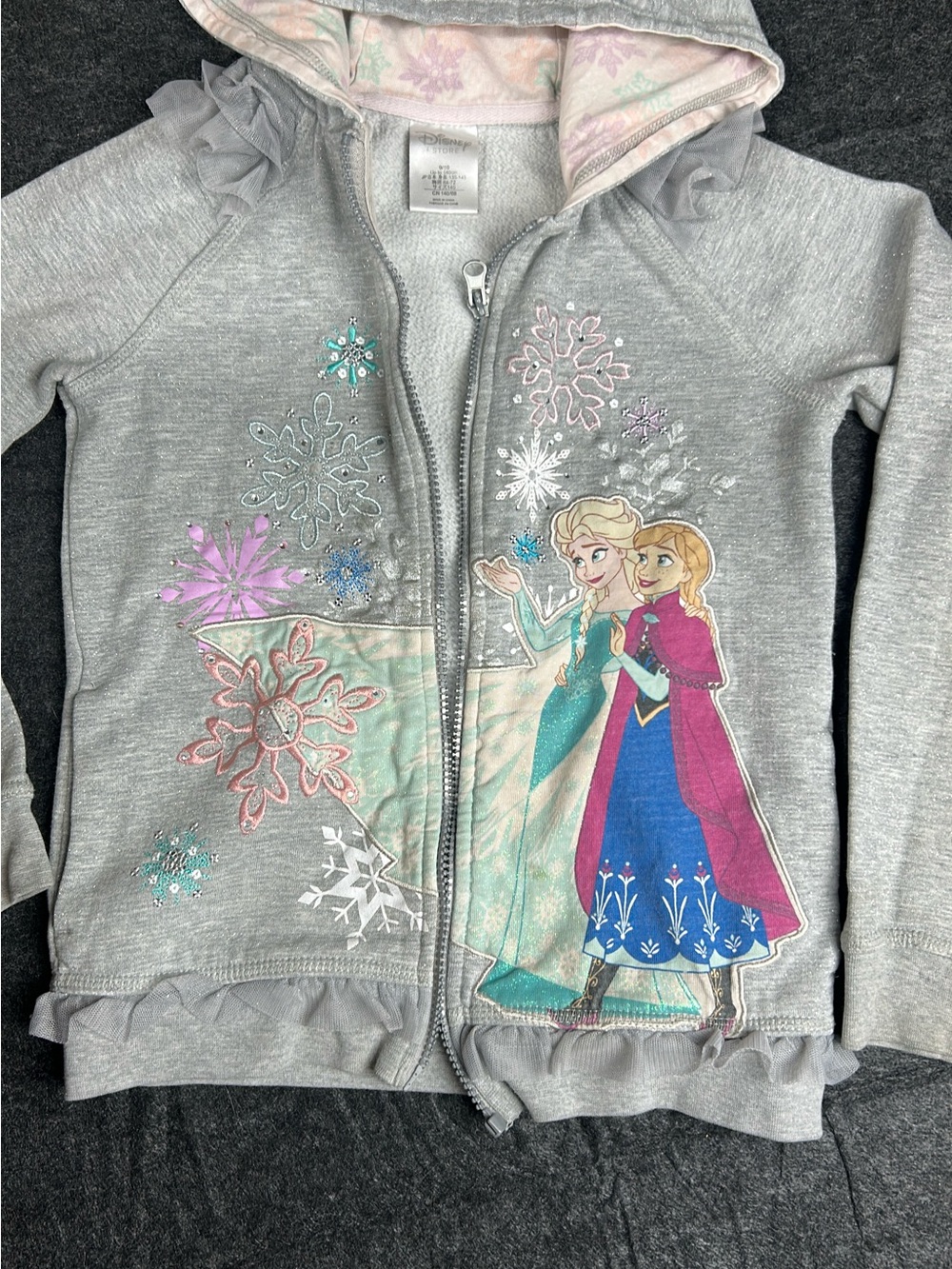 Disney Gray Girls' Hoodie with Elsa & Anna Snowflake Design